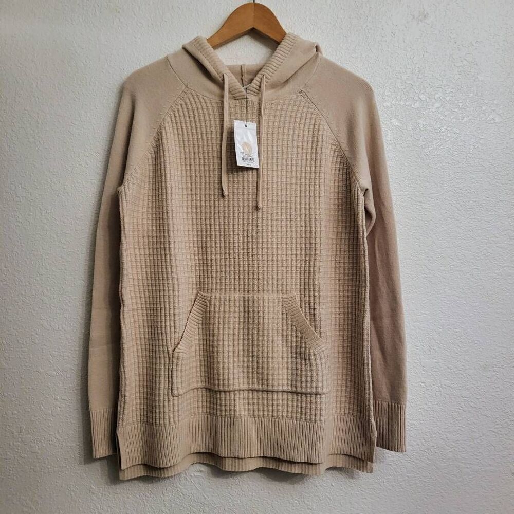 Nwt Sonoma Waffle Pattern Soft Hooded Sweater W/ Pocket: Cream/Wheat: Neutral Ba